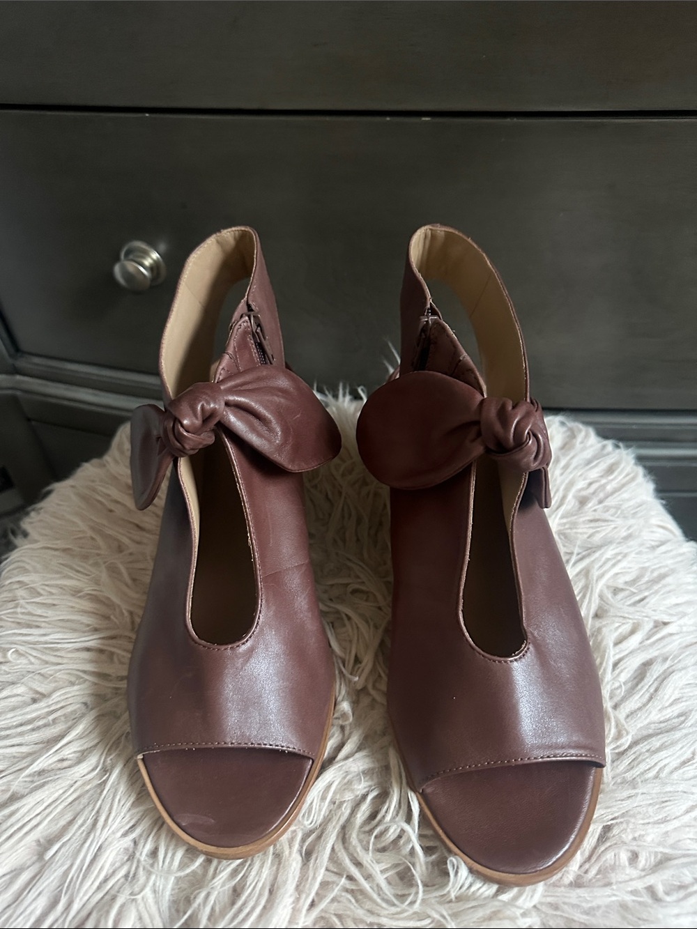 Bernardo Brown Knot-Accent Open-Toe Mules